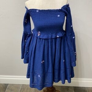 Free People blue boho smocked top size small